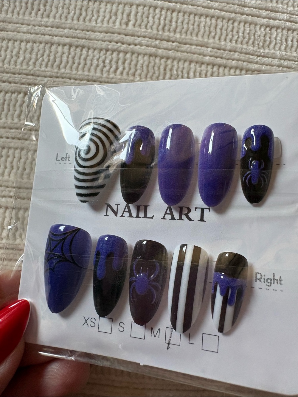 Purple & Black Halloween Spider Press on Nails Size Medium